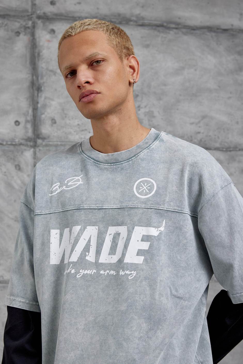 Gri Wade Baskılı Yıkamalı Parça Kollu Oversize Sweatshirt