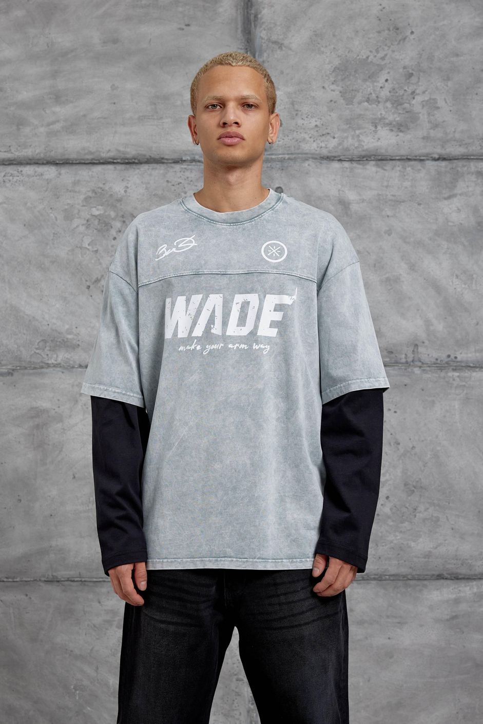 Gri Wade Baskılı Yıkamalı Parça Kollu Oversize Sweatshirt