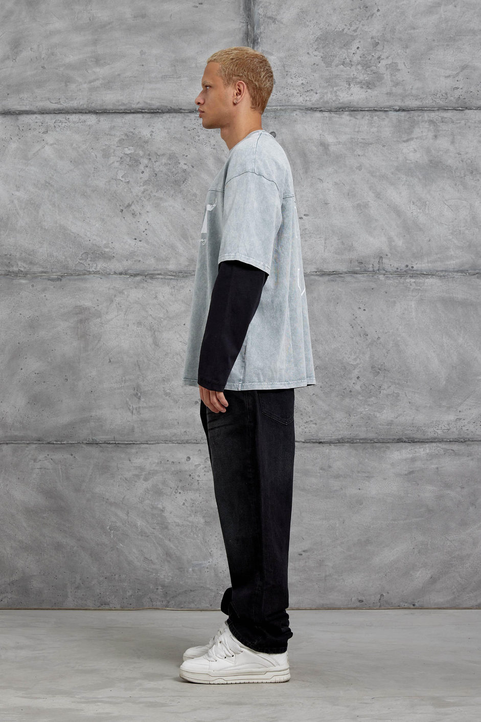 Gri Wade Baskılı Yıkamalı Parça Kollu Oversize Sweatshirt