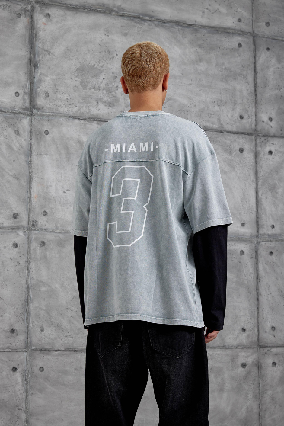 Gri Wade Baskılı Yıkamalı Parça Kollu Oversize Sweatshirt