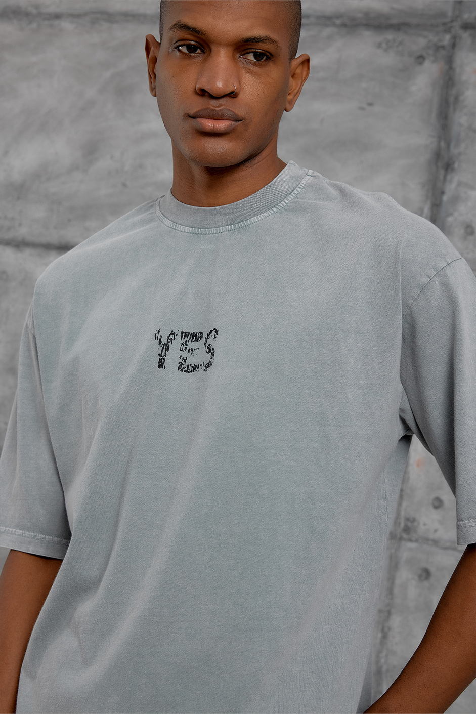Gri YES BASKI YIKAMALI OVERSIZE TSHIRT