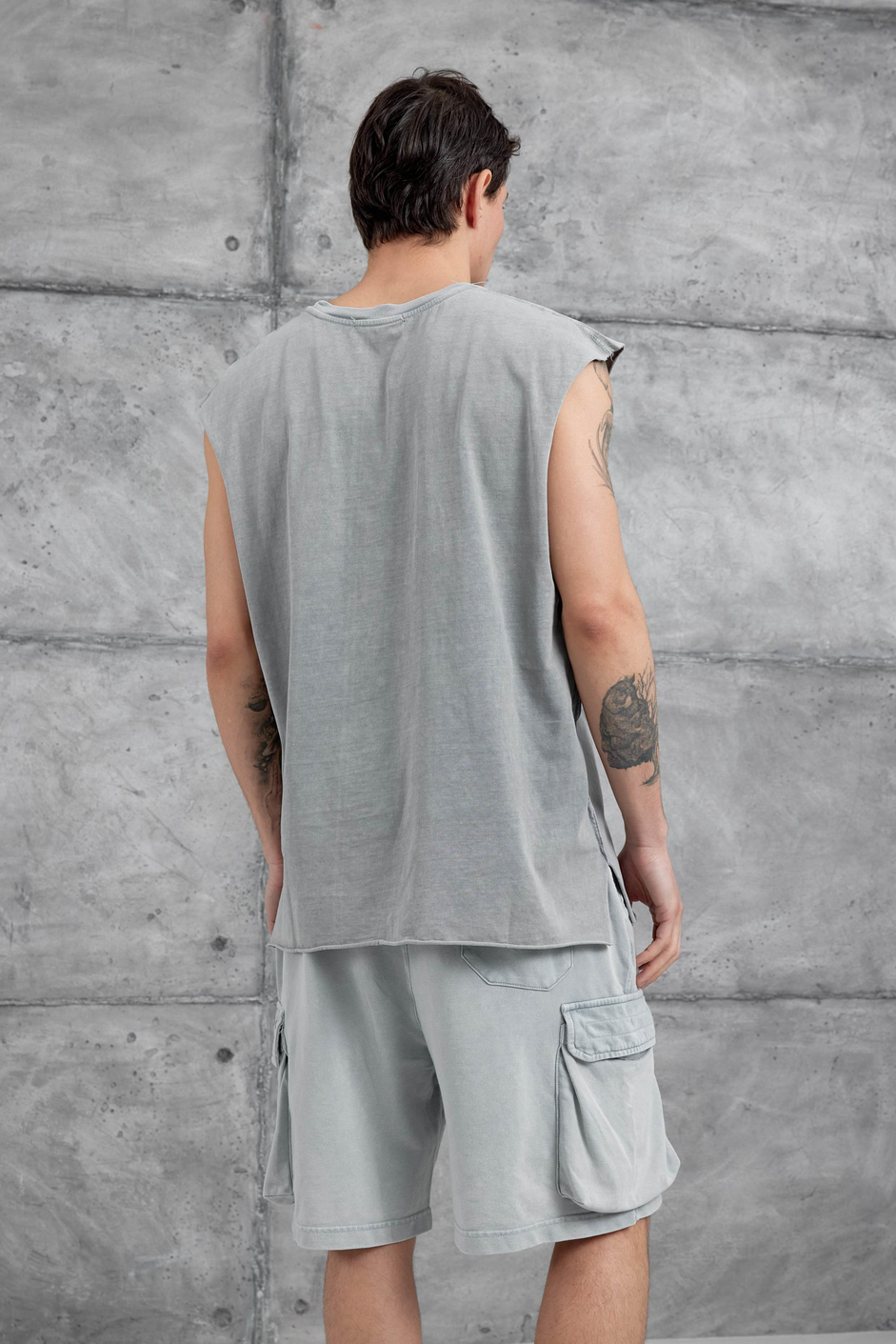 Gri Yıkamalı Oversize Atlet
