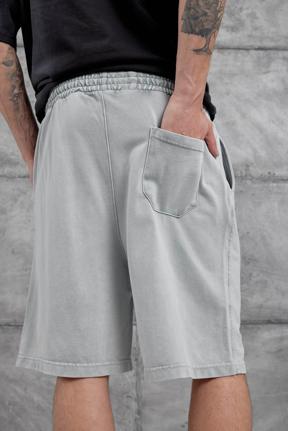 Gri Yıkamalı Oversize Şort