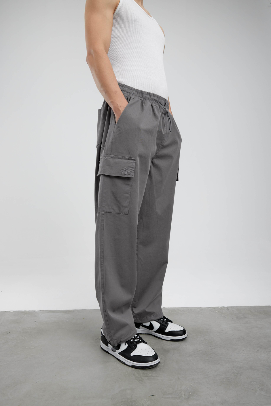 Gri Yp Paçası Büzgülü Kargo Pantolon