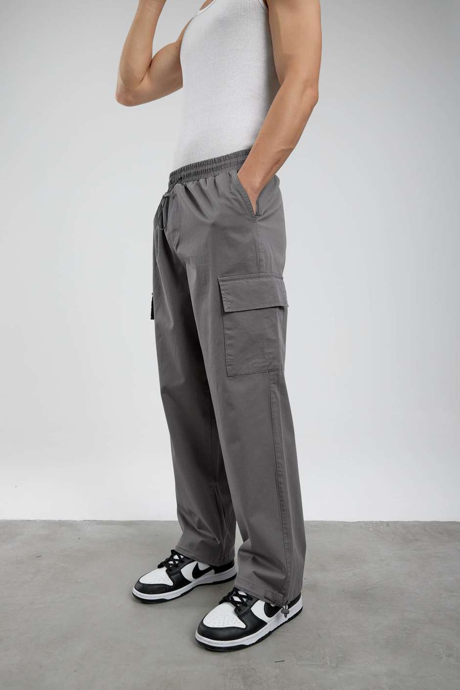 Gri Yp Paçası Büzgülü Kargo Pantolon