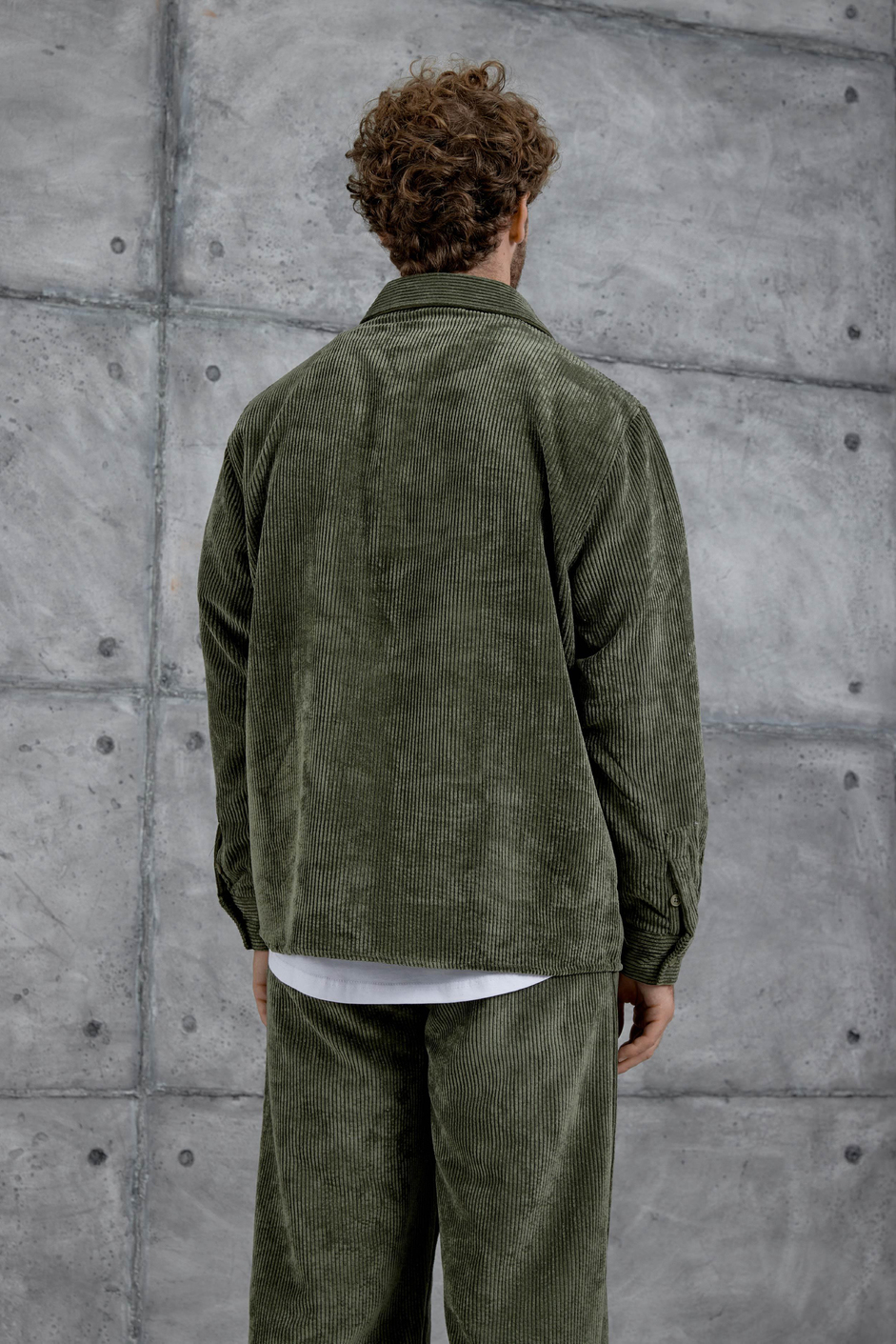 Haki 251 Kadife Oversize Gömlek ve Pantalon Takım