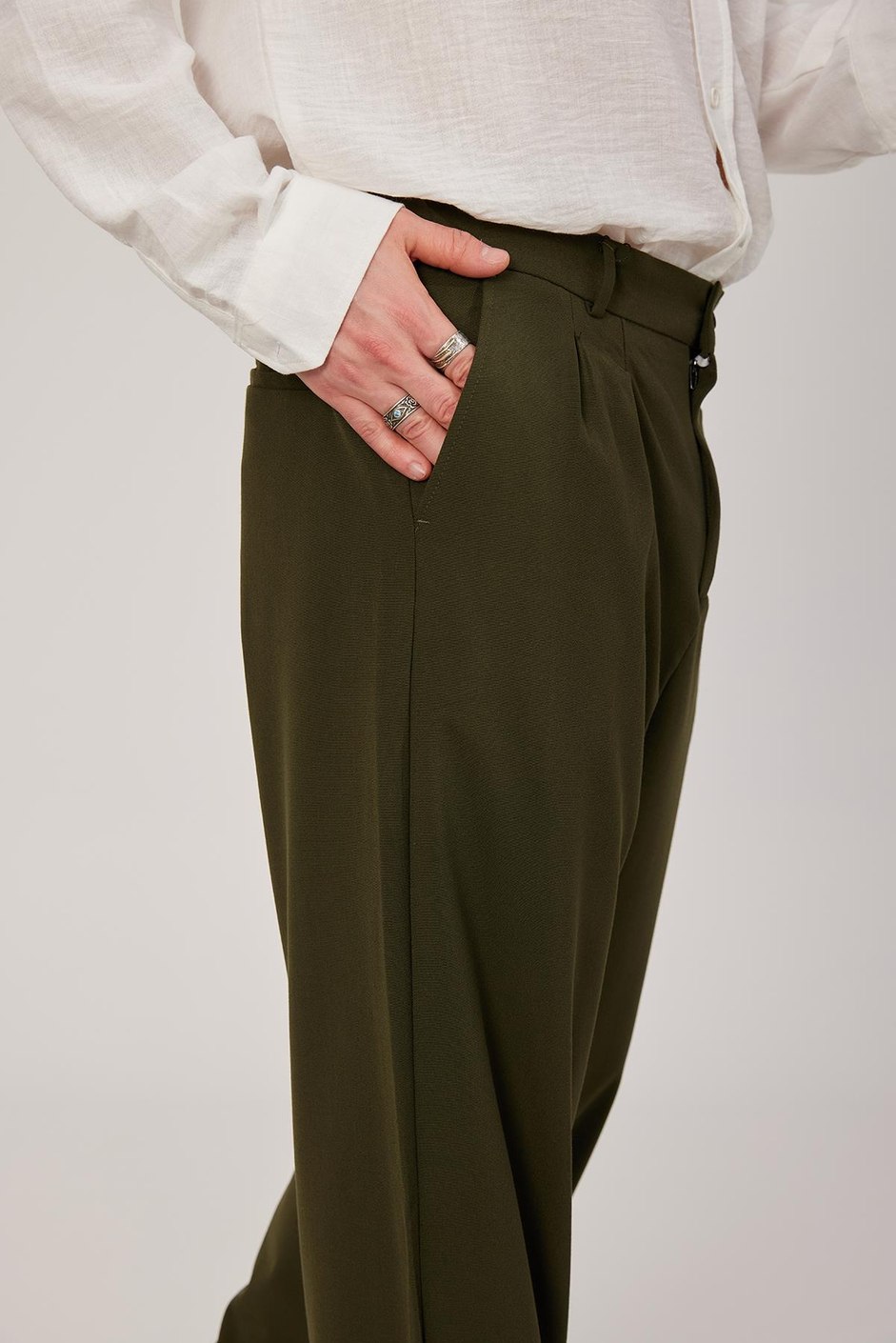 Haki Baggy Kumaş Pantolon
