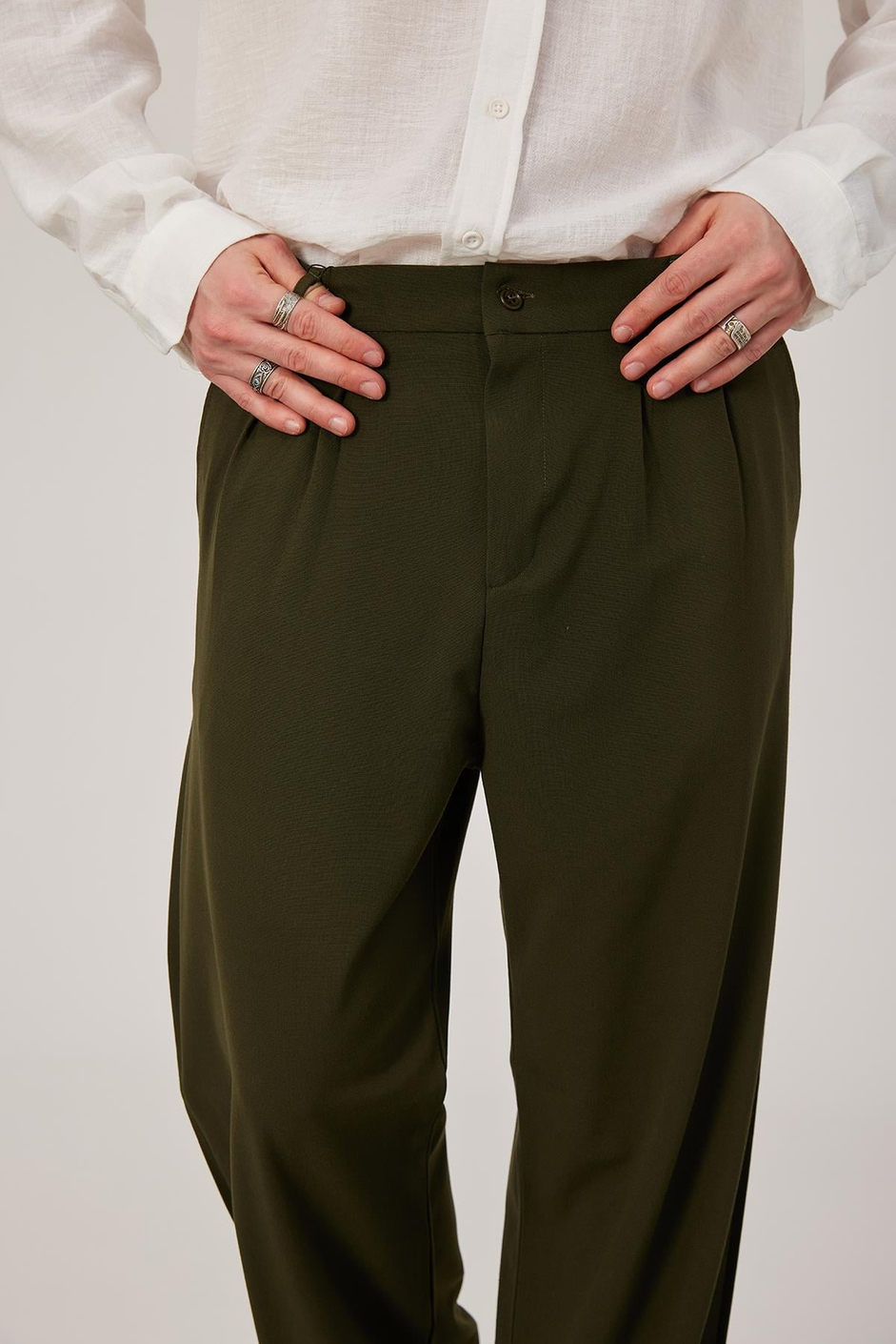 Haki Baggy Kumaş Pantolon