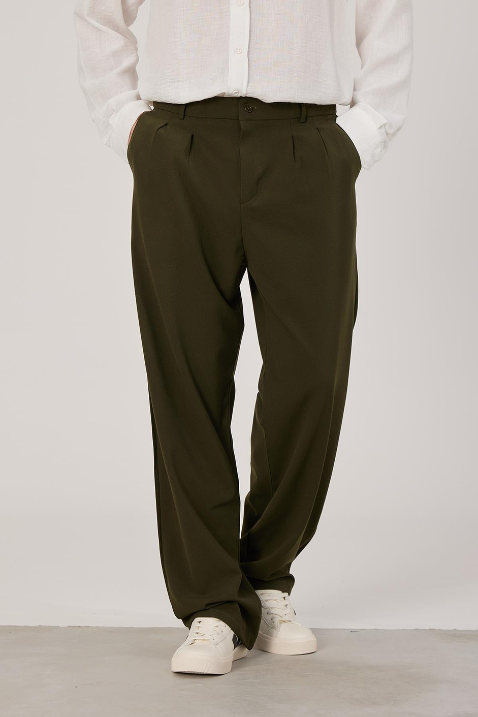 Haki Baggy Kumaş Pantolon