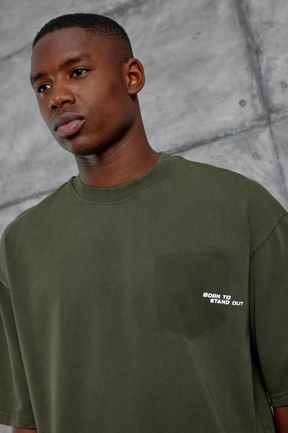 Haki Born To Stand Out Yazılı Yıkamalı Oversize Tshirt