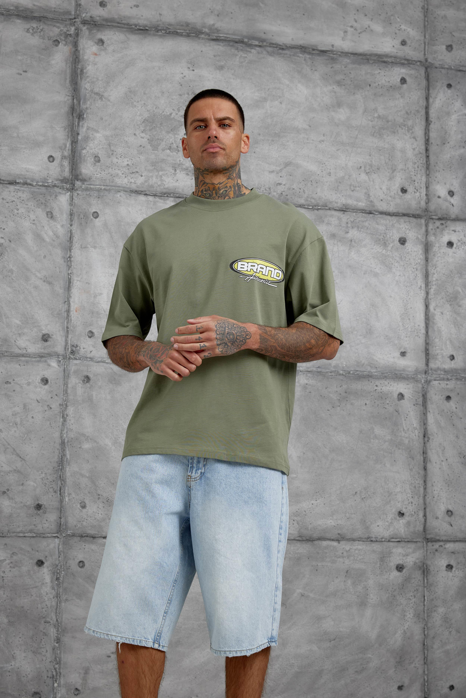 Haki Brand Authentic Yazılı Oversize Tshirt