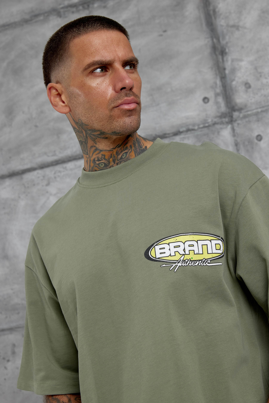 Haki Brand Authentic Yazılı Oversize Tshirt