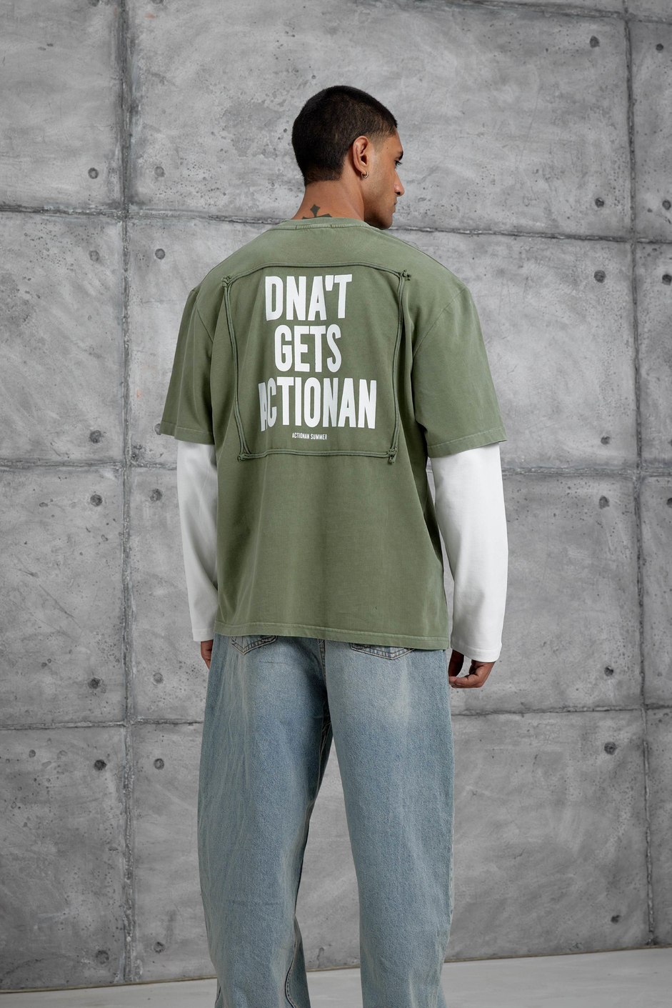 Haki Cep Rakam Detaylı Oversize Kolu Parçalı Tasarım Sweatshirt