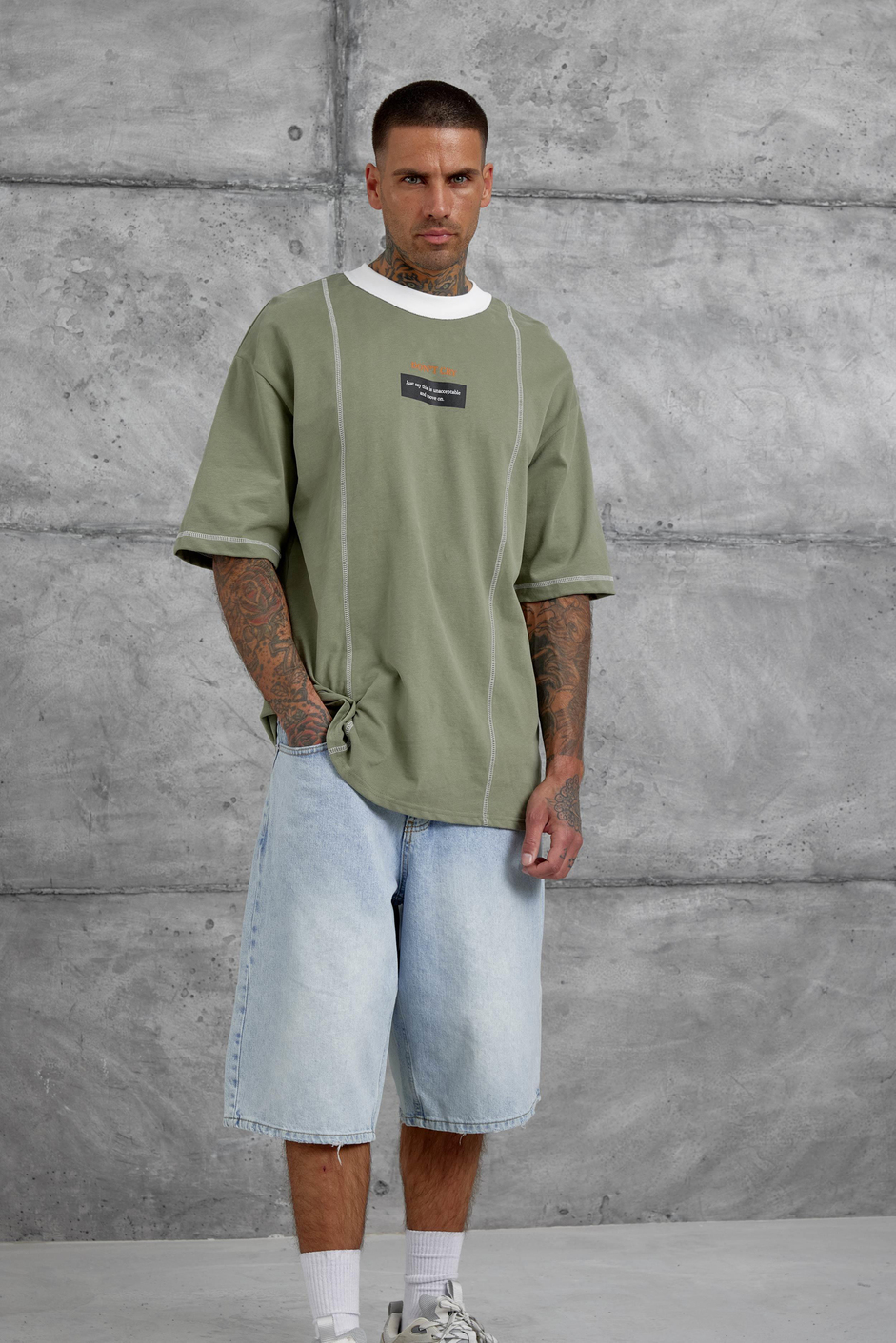 Haki Dont Cry Baskılı Oversize Tshirt