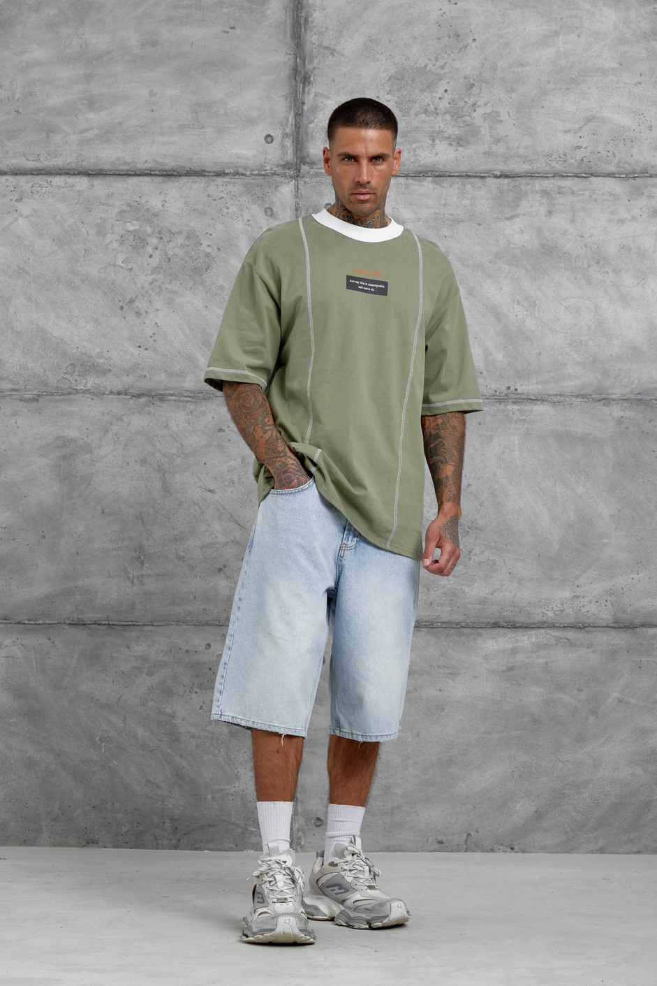 Haki Dont Cry Baskılı Oversize Tshirt