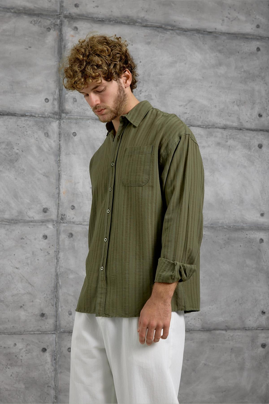 Haki DPP ÇİZGİLİ OVERSIZE GÖMLEK
