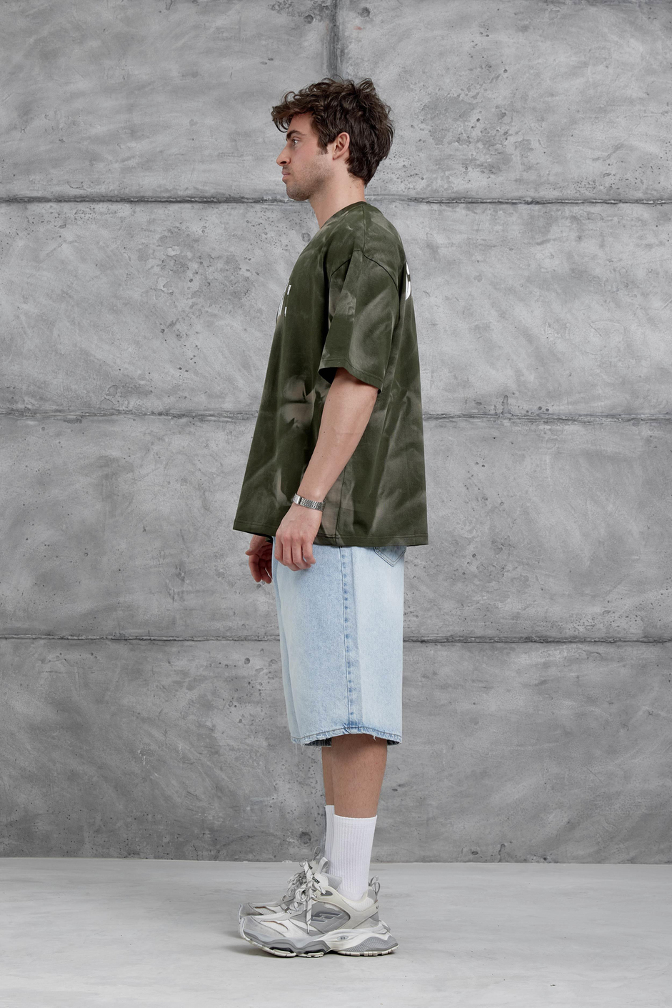 Haki Drift Yazılı Yıkamalı Oversize Tshirt