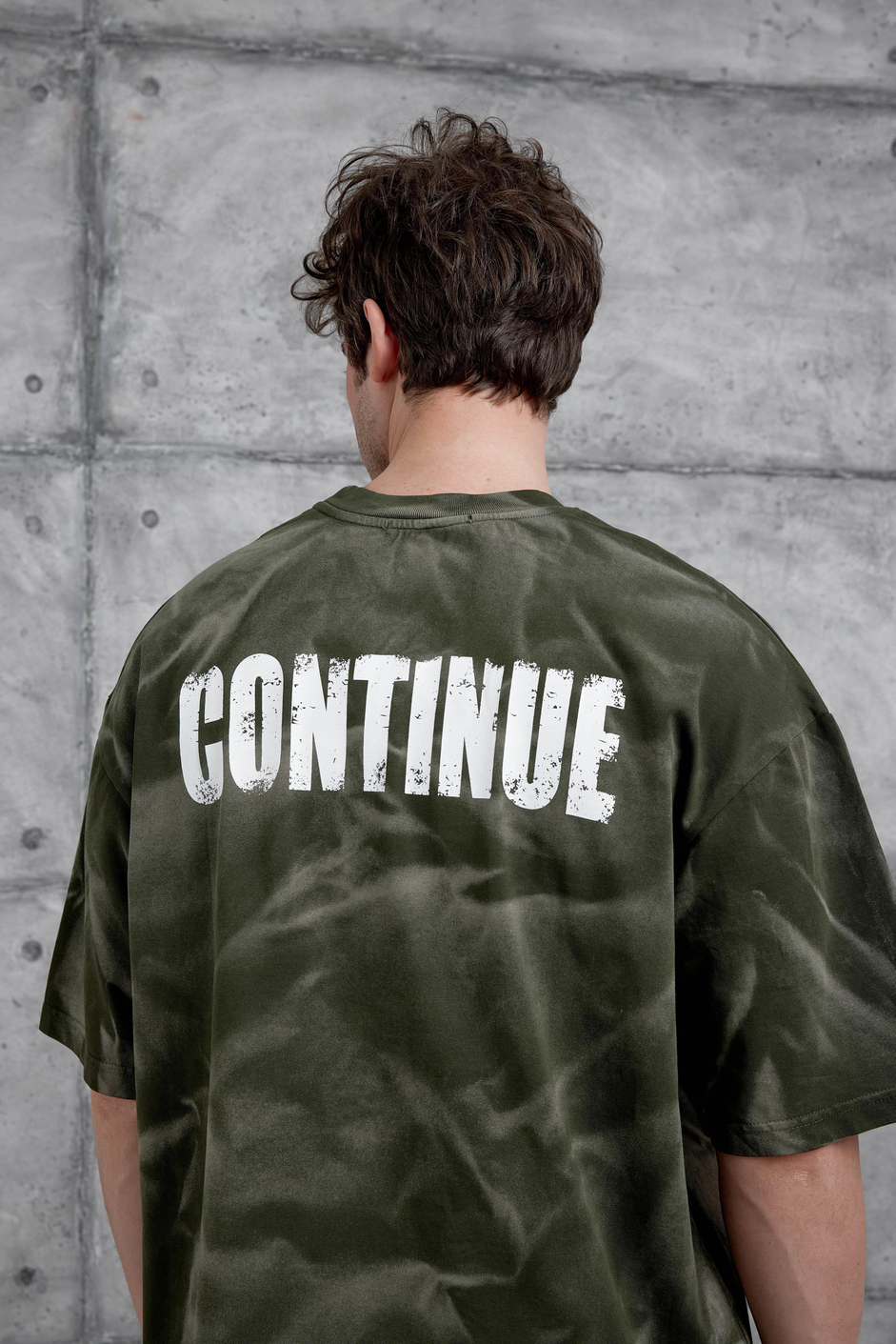 Haki Drift Yazılı Yıkamalı Oversize Tshirt