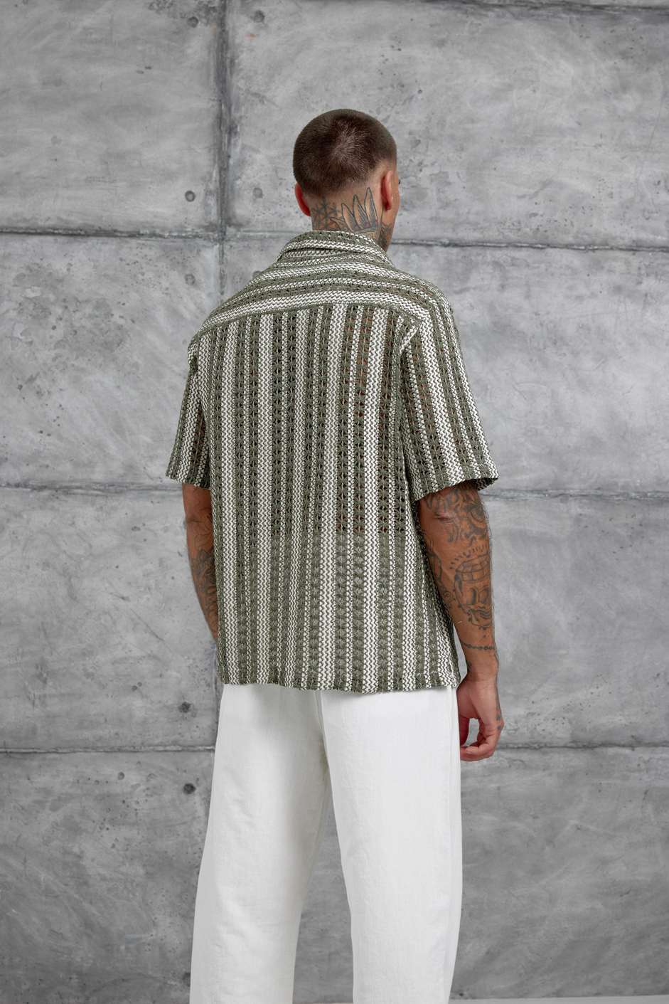 Haki Ekru Örme Oversize Gömlek