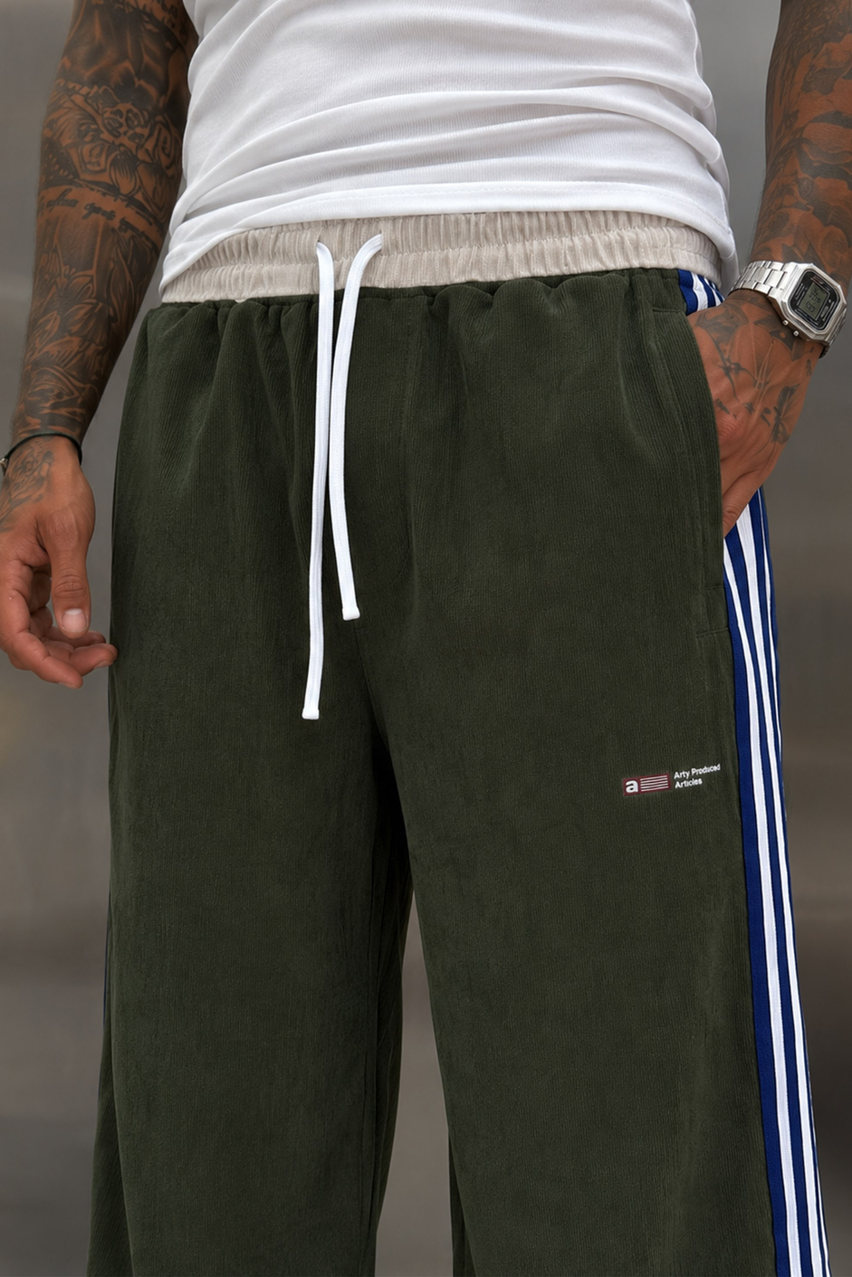 Haki FİTİLLİ İNCE KADİFE BAGGY EŞOFMAN ALTI