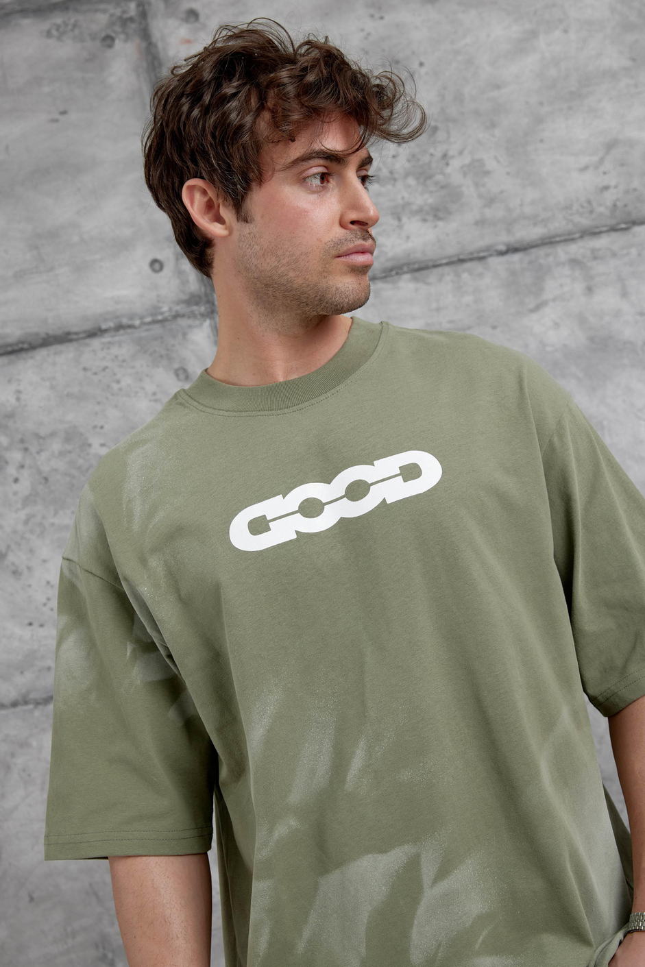 Haki Good Yazılı Oversize Tshirt