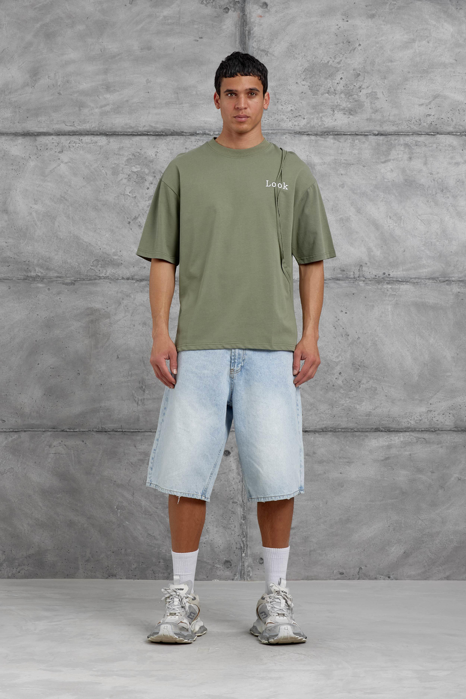 Haki Look Yazılı Parçalı Oversize Tshirt