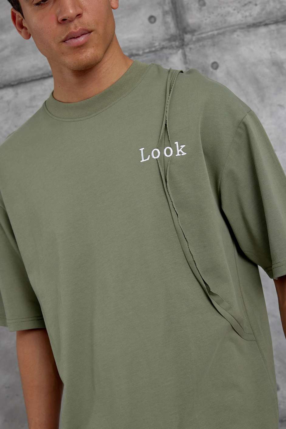 Haki Look Yazılı Parçalı Oversize Tshirt