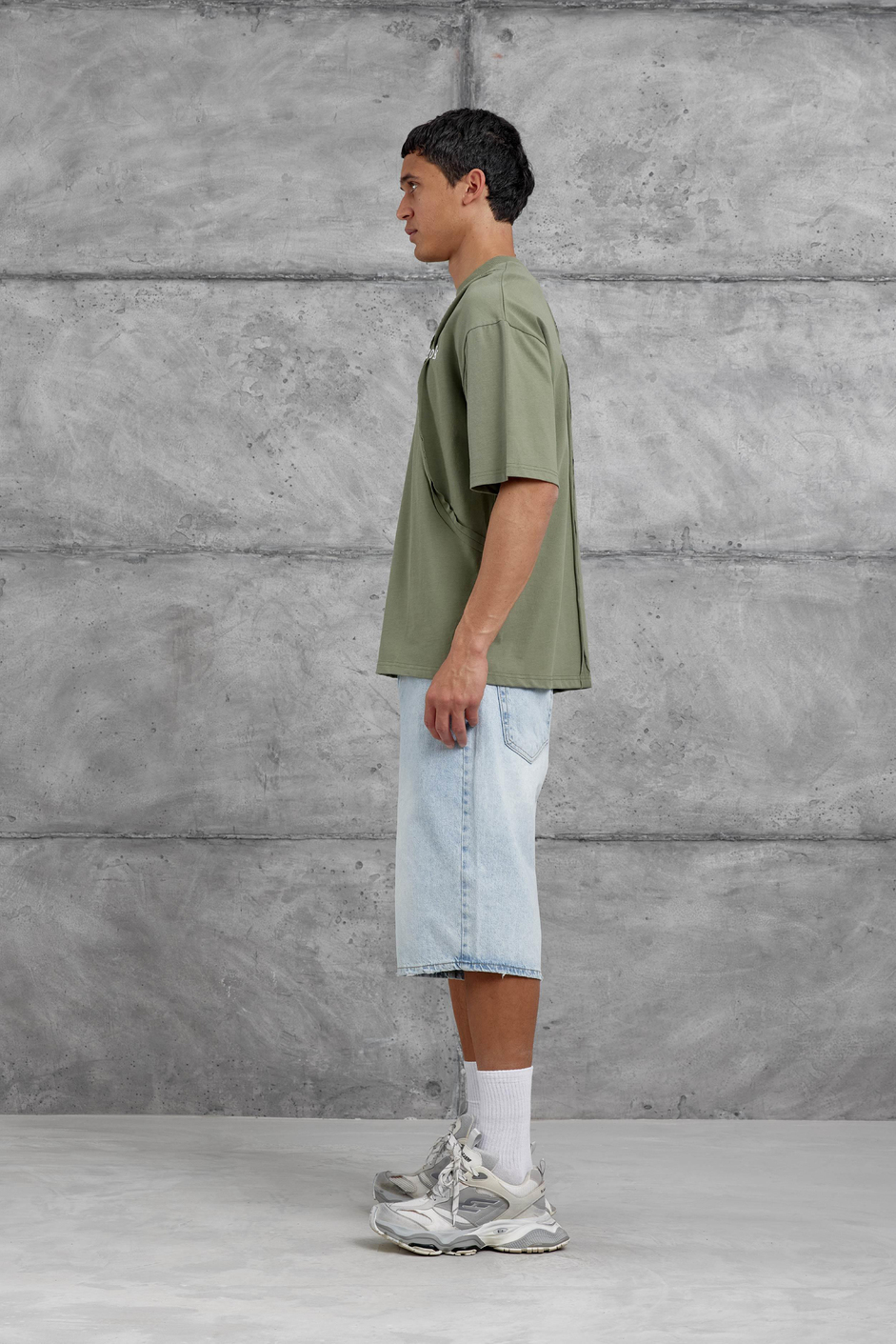 Haki Look Yazılı Parçalı Oversize Tshirt