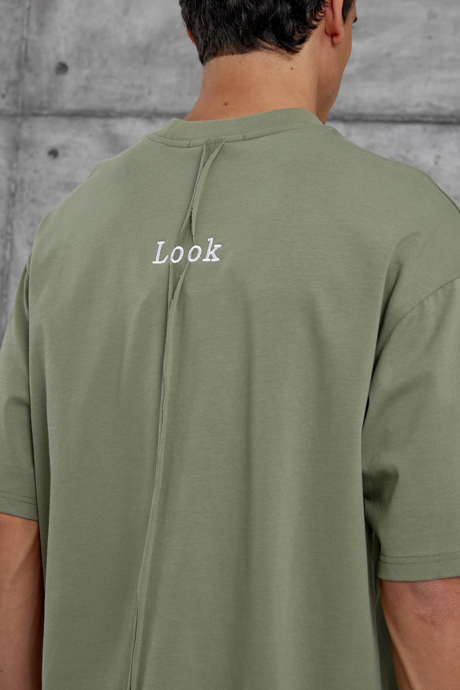 Haki Look Yazılı Parçalı Oversize Tshirt