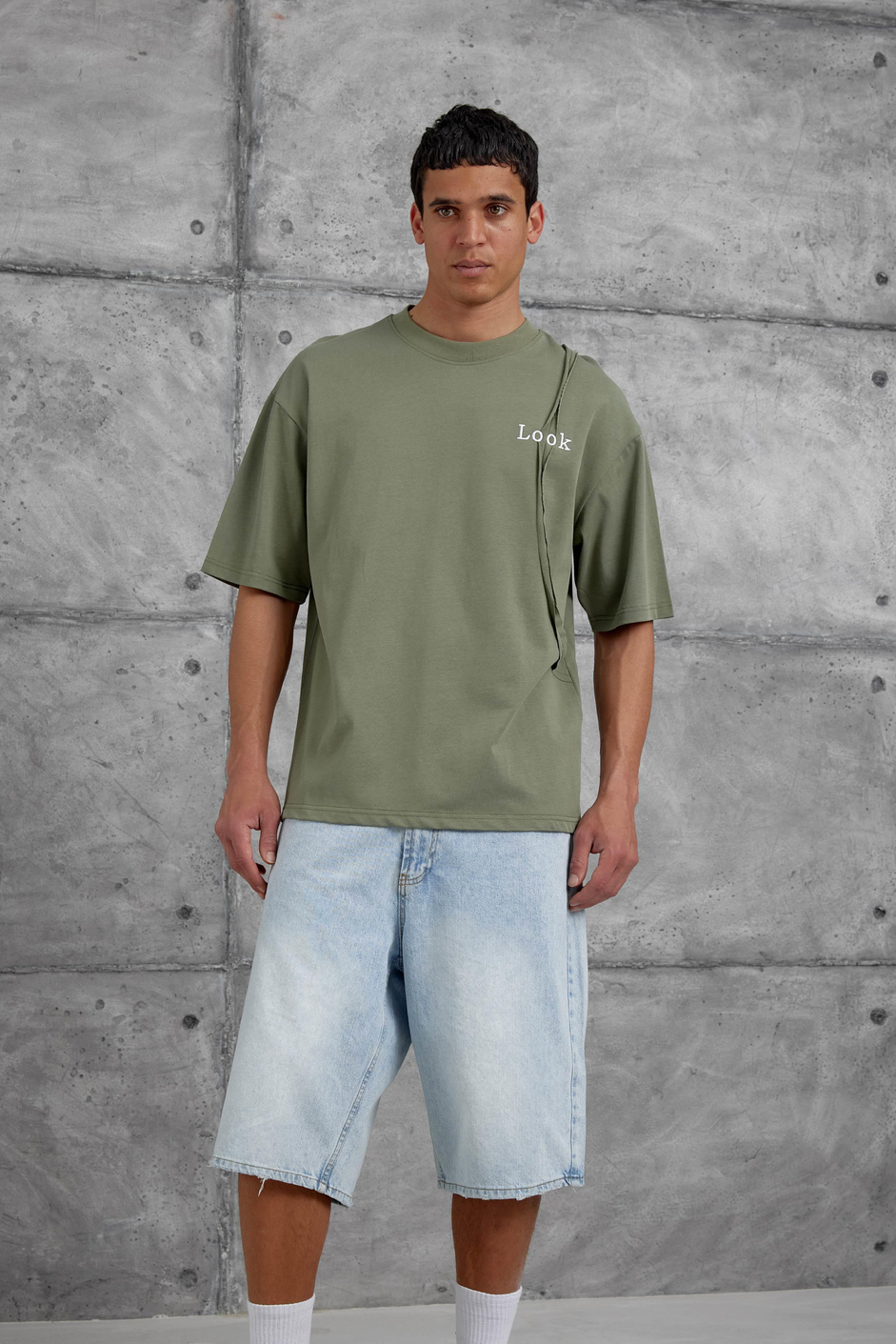 Haki Look Yazılı Parçalı Oversize Tshirt