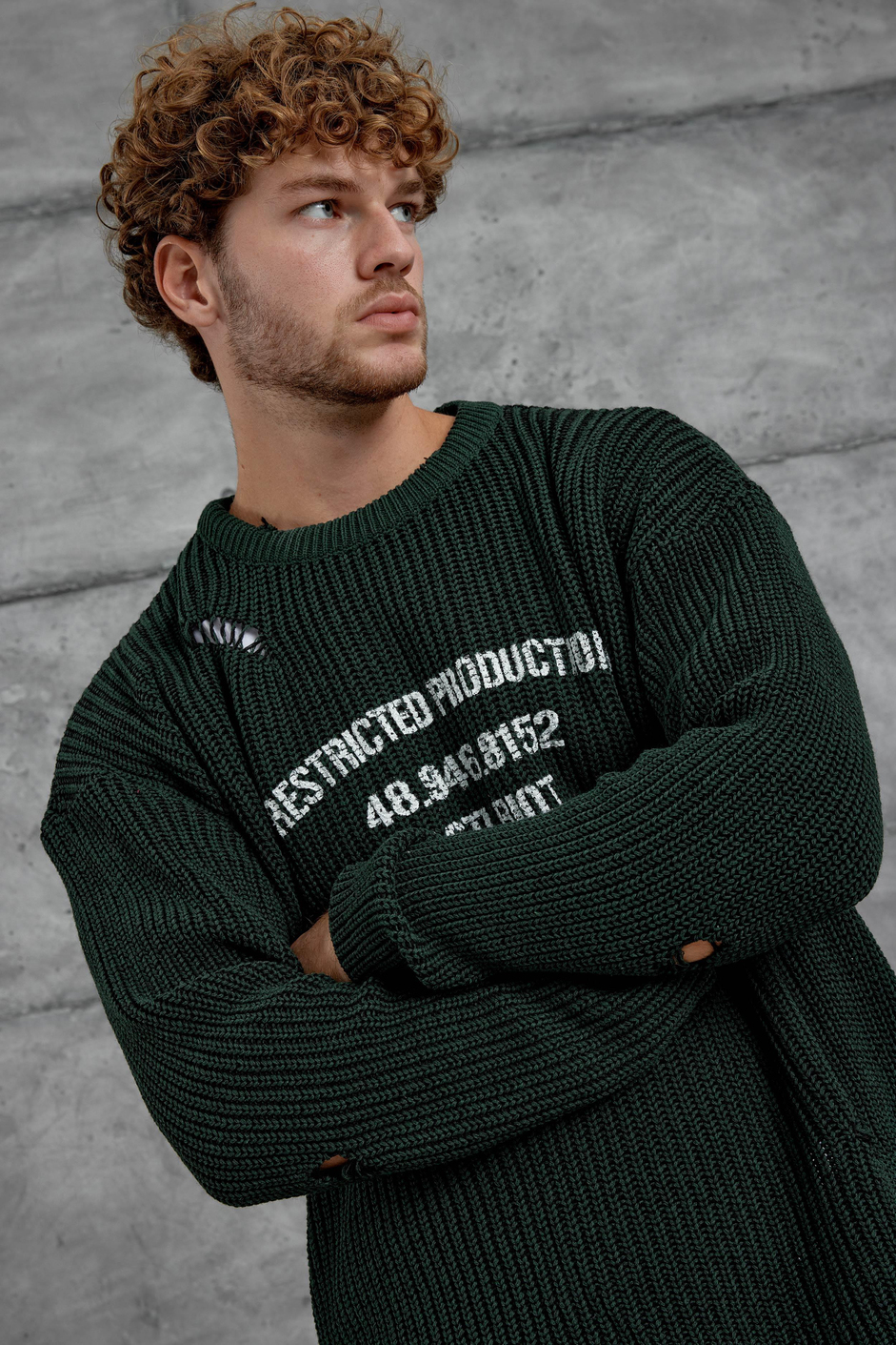 Haki Nmrc Yırtık Detaylı Oversize Triko