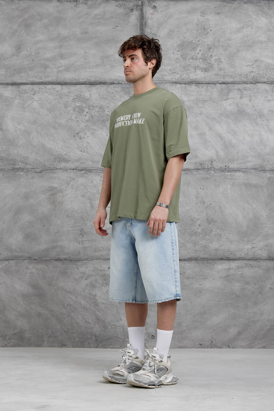 Haki Remendy Crew Yazılı Oversize Tshirt