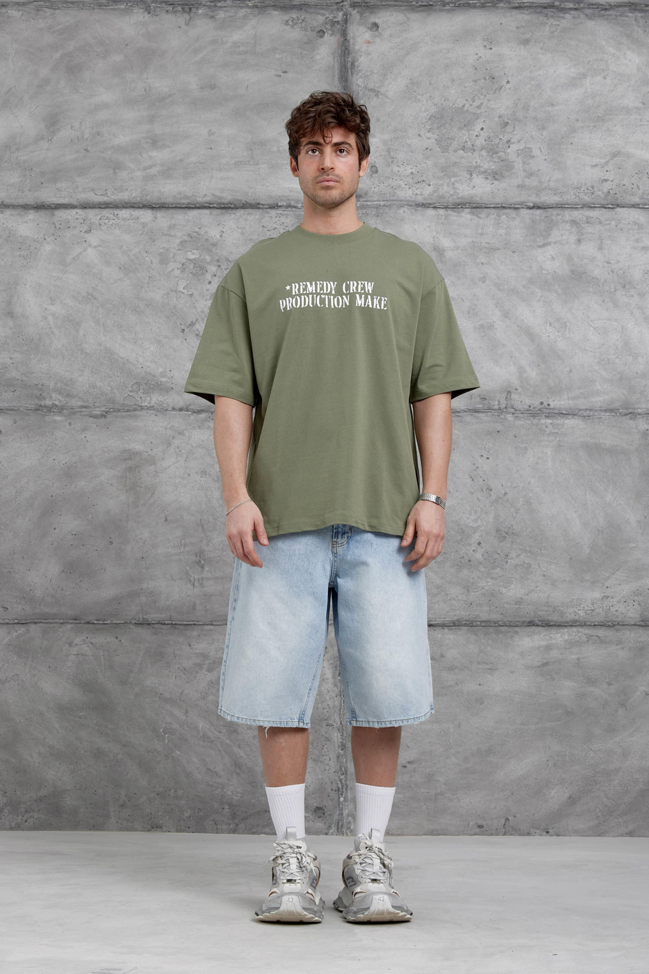 Haki Remendy Crew Yazılı Oversize Tshirt