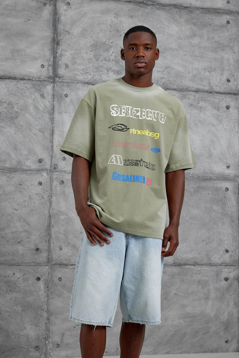 Haki Sebizegva Baskılı Oversize Tshirt