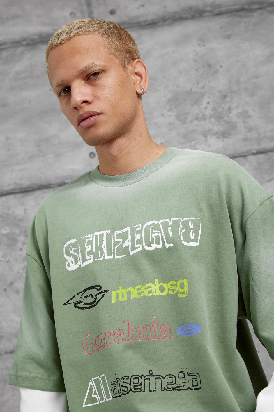 Haki Sebizegva Baskılı Parça Kollu Sweatshirt