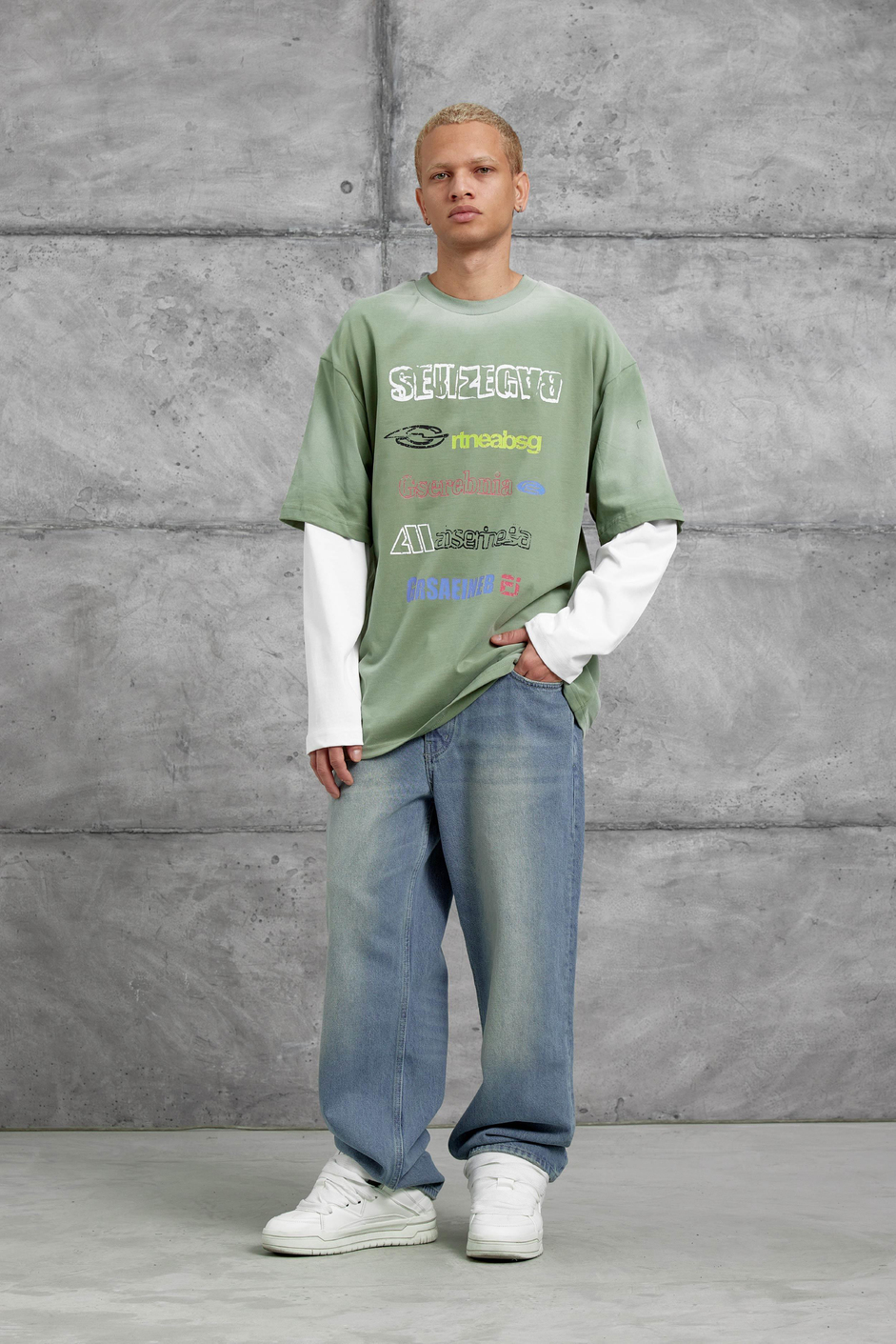 Haki Sebizegva Baskılı Parça Kollu Sweatshirt