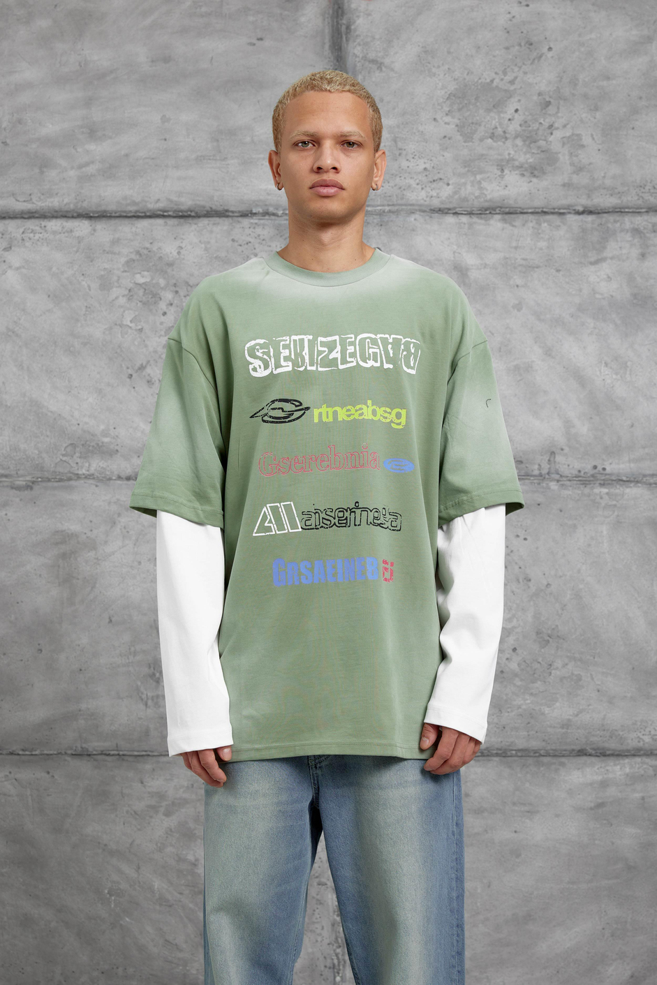 Haki Sebizegva Baskılı Parça Kollu Sweatshirt