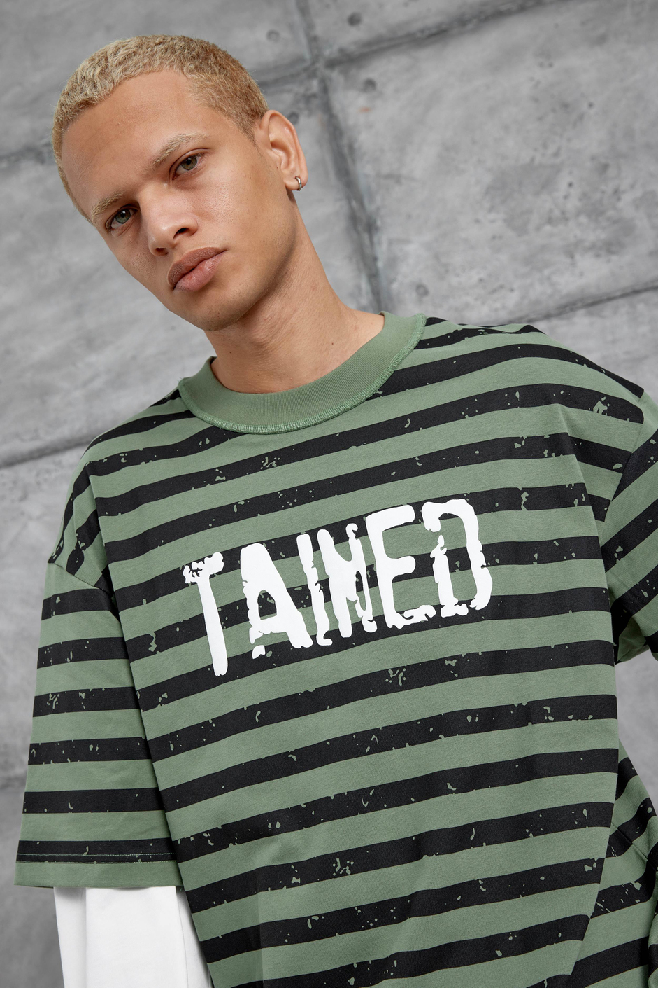 Haki TAINED BASKILI KOLU PARCALI OVERSİZE SWEATSHIRT