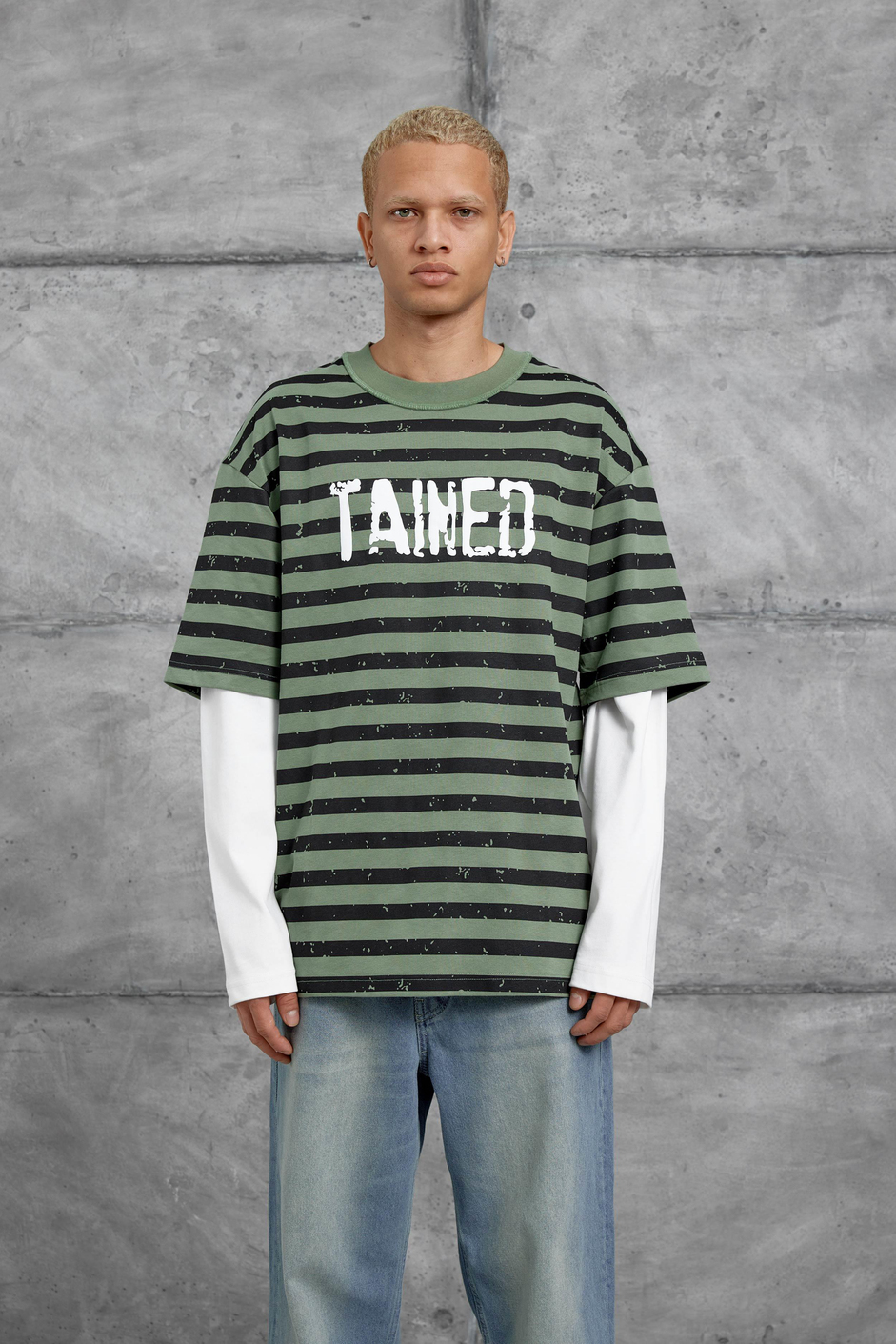 Haki TAINED BASKILI KOLU PARCALI OVERSİZE SWEATSHIRT