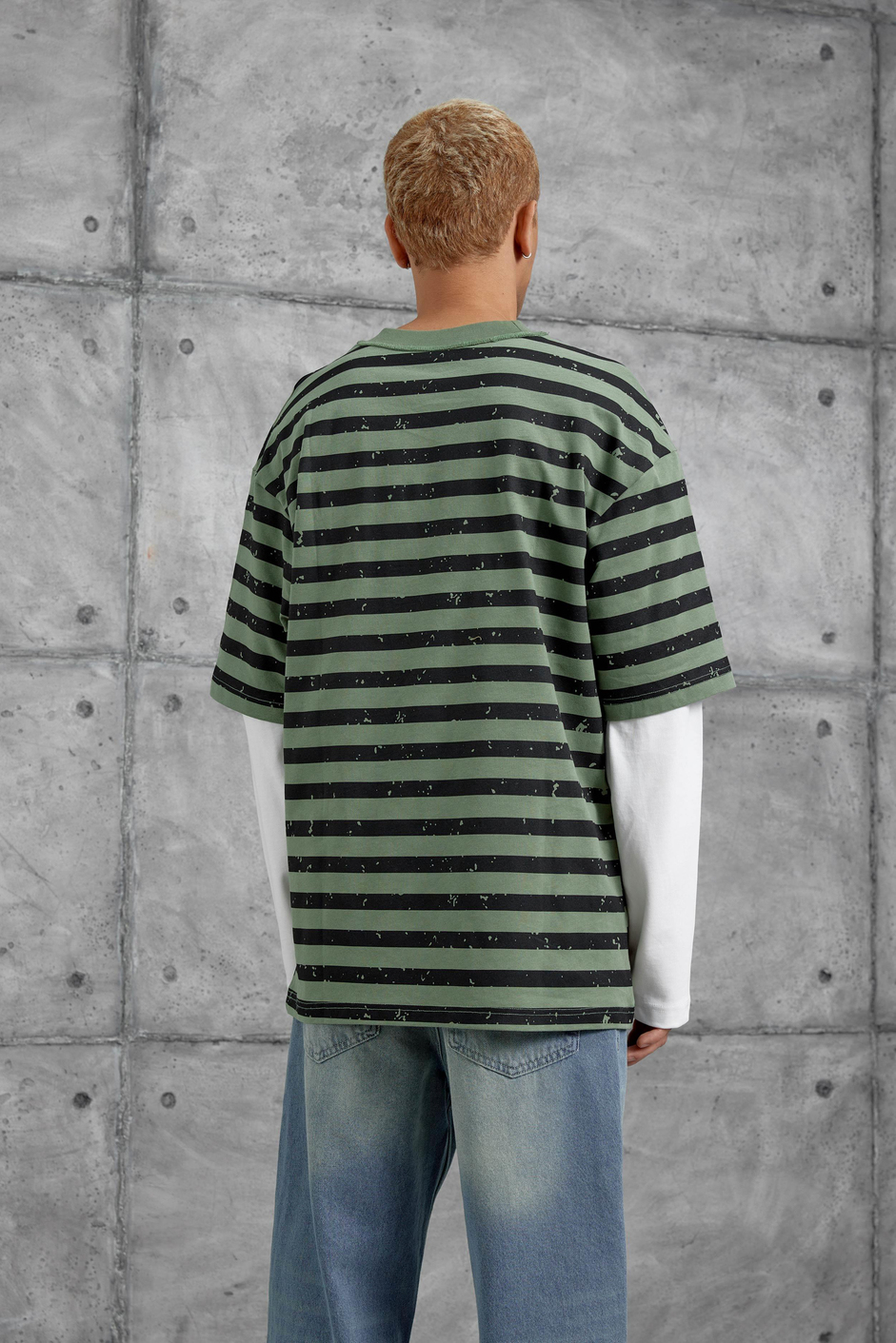 Haki TAINED BASKILI KOLU PARCALI OVERSİZE SWEATSHIRT