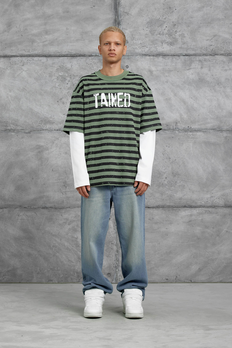 Haki TAINED BASKILI KOLU PARCALI OVERSİZE SWEATSHIRT