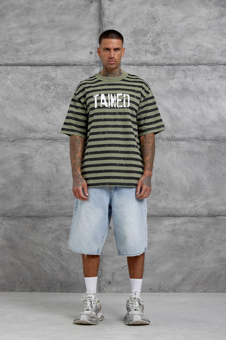 Haki Tained Baskılı Oversize Tshirt
