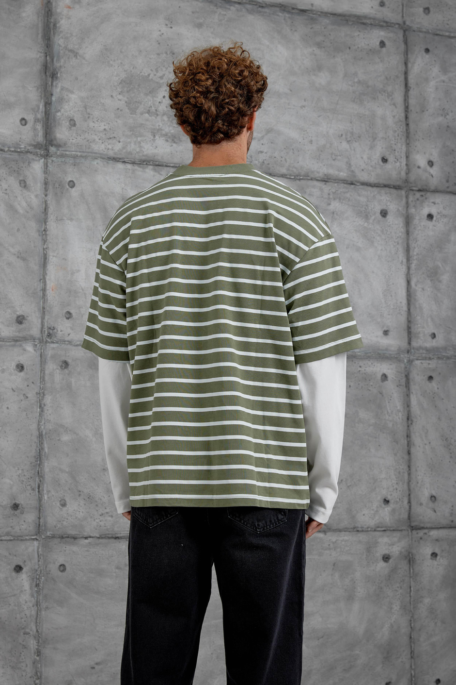 Haki Y269 Parça Kollu Çizgili Oversize Swaetshirt