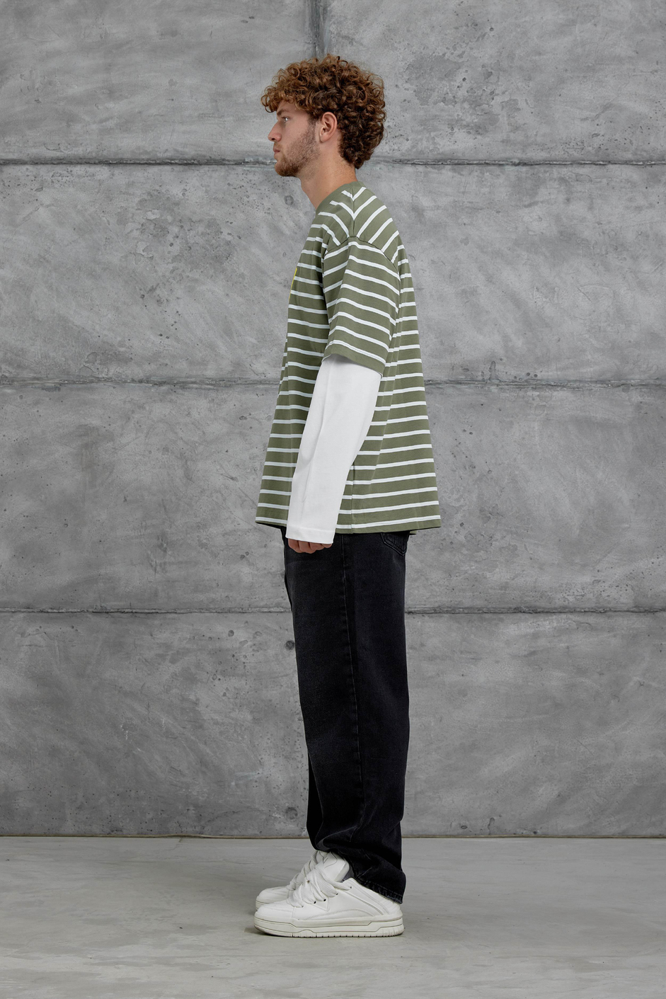 Haki Y269 Parça Kollu Çizgili Oversize Swaetshirt
