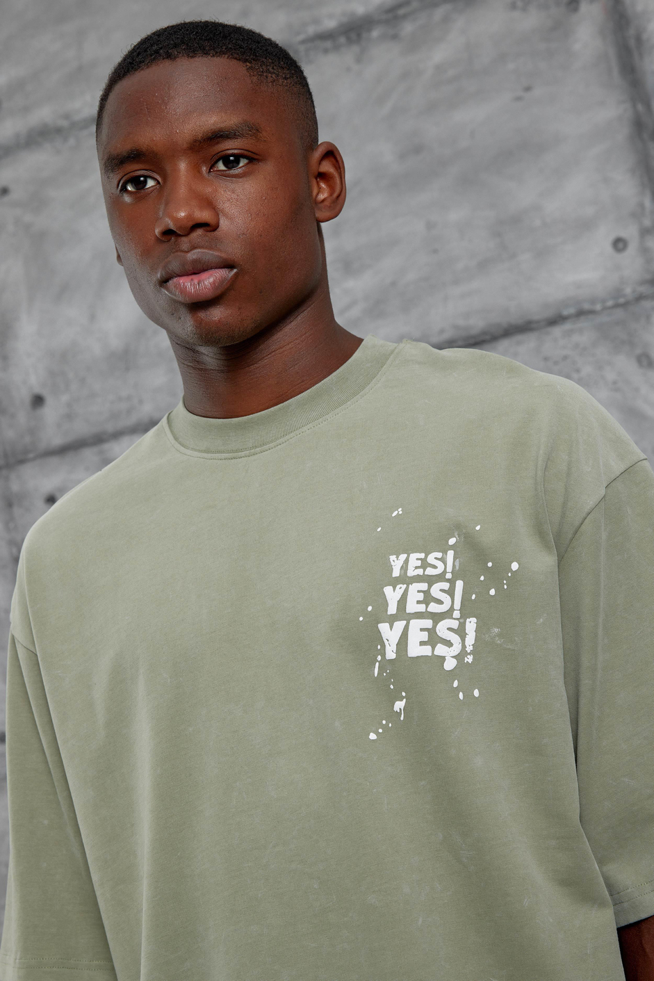 Haki Yes Yazılı Oversize Tshirt