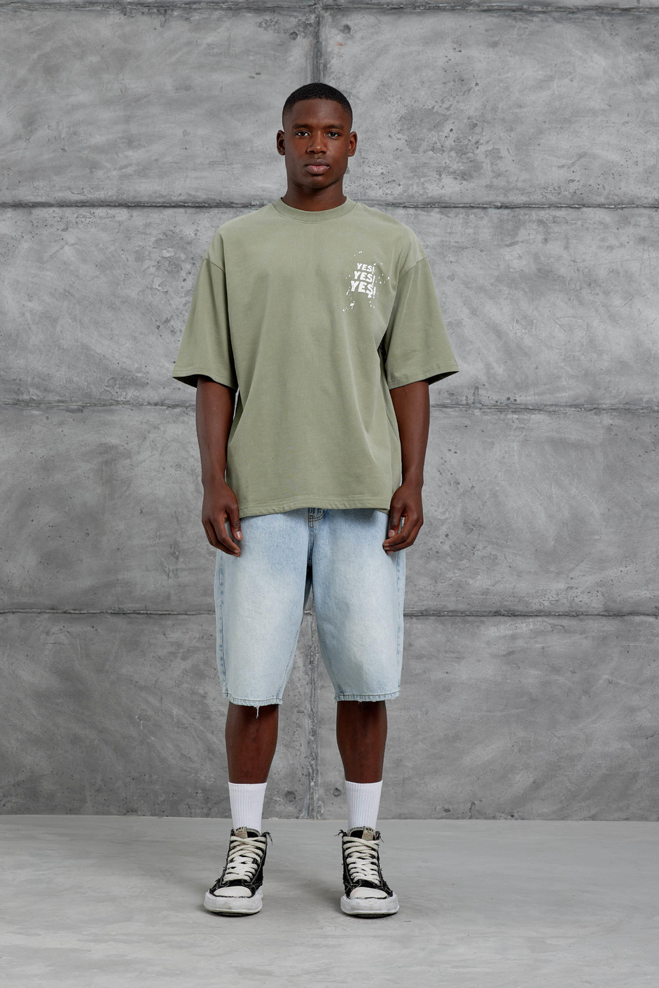 Haki Yes Yazılı Oversize Tshirt