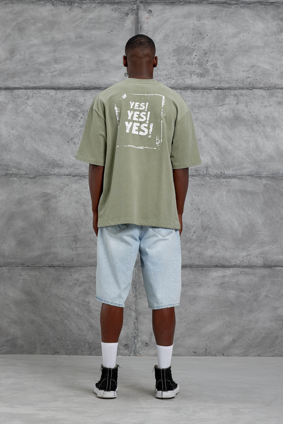 Haki Yes Yazılı Oversize Tshirt