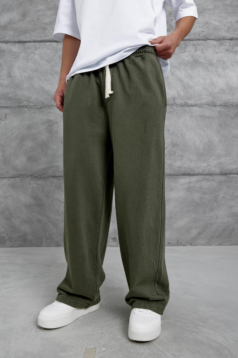 Haki Yıkamalı Basic Baggy Eşofman