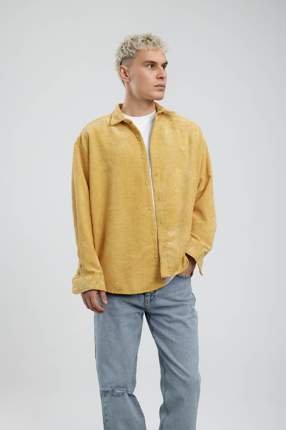 Hardal Oversize Fitilli Kadife Gömlek