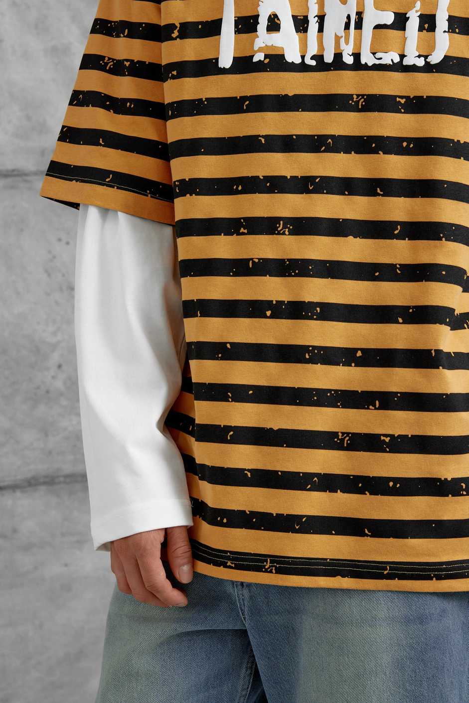 Hardal TAINED BASKILI KOLU PARCALI OVERSİZE SWEATSHIRT